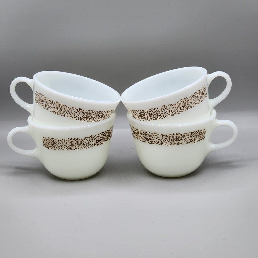 Pyrex Woodland Brown Coffee Tea Cup Mug Set Of 4 Corelle Corning Pattern Vintage